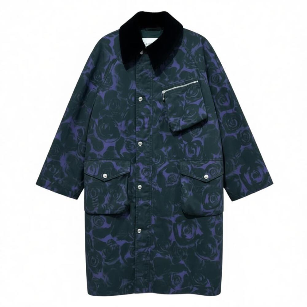 Burberry Rose Print Waxed Cotton Car Coat Oversized Size 4